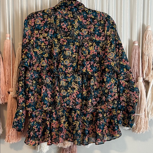 MISA Floral Ruffled Black Blouse size xs NWT - Picture 4 of 4